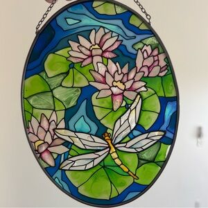 Stained Glass Dragonfly Suncatcher - Blue and Green